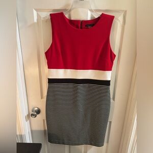 Tommy Hilfiger Red/White/Black Striped Classic Sleeveless Midi Dress, Sz 12